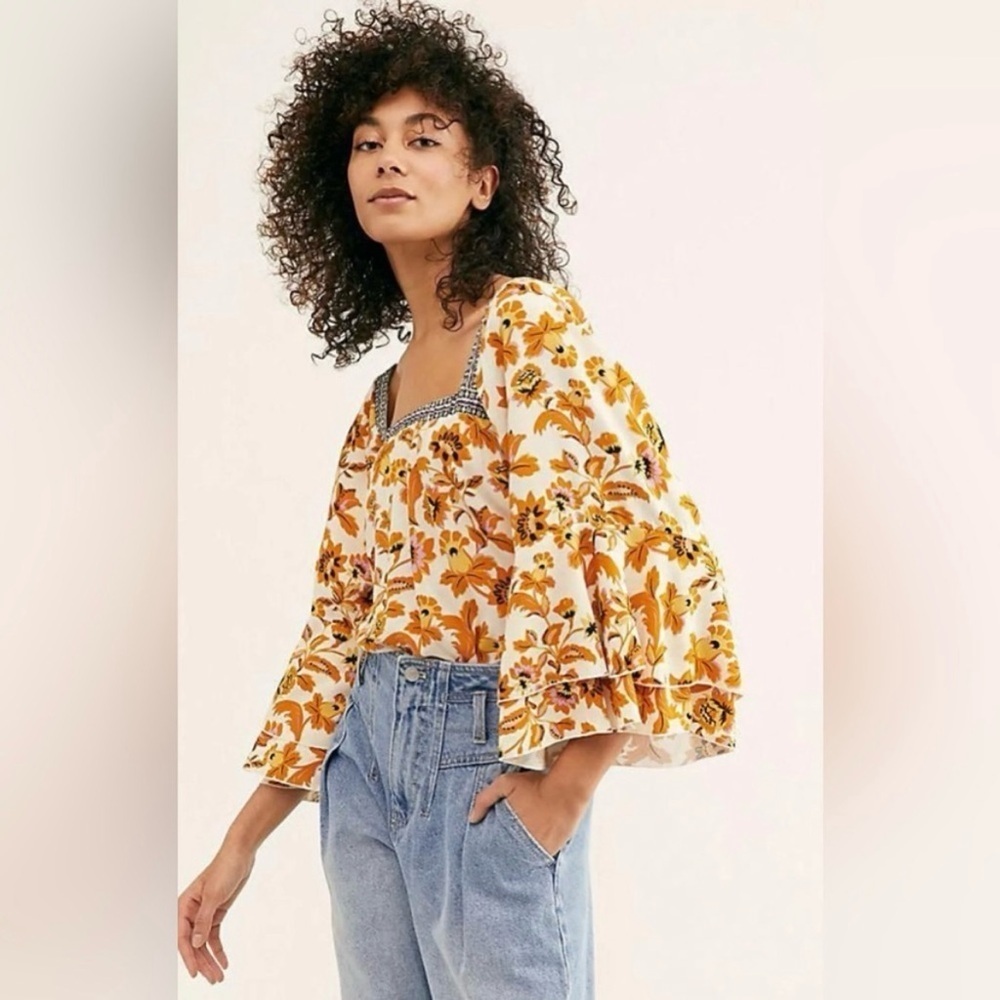 Free People Intimately Blooming Borders Bodysuit White Large Ruffle Bell Sleeves